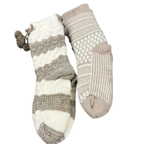 MUK LUKS Set of 2 Aloe Infused Textured Cabin Socks Faux Fur Lined NWT L/XL WTB - Picture 2 of 6